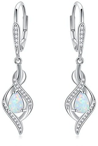 925 Sterling Silber Opal Oktober Geburtsstein Anhänger Hängende Baumeln Tropfen Ohrringe Valentinstag Schmuck Geschenke für Damen Mädchen