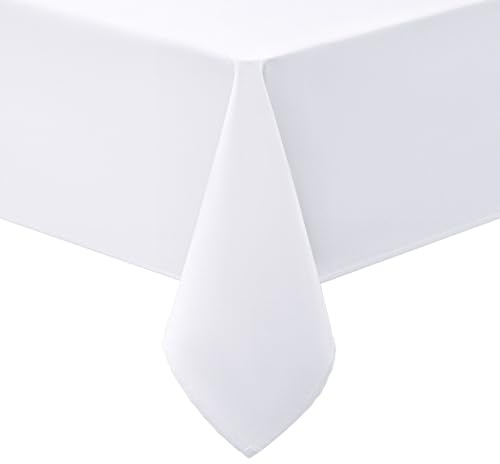 Smiry Tischdecke Abwaschbar Rechteckig 140x200cm Tischtuch Polyester Wasserabweisend Lotuseffekt Tischwäsche Schmutzabweisend Abwischbare Tafeldecke für Party Küche, Weiß