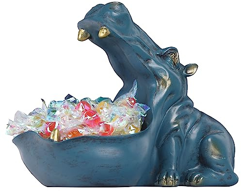 Figura de hipopótamo, Plato de Caramelo y Cuenco para Llaves, Estatua única de hipopótamo de Resina para Escritorio de Oficina y Decor de Mesa de Entrada, Soporte para Joyas y Soporte para Cartera