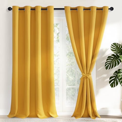 Hiasan Verdunklungsvorhänge Gardinen, 245 x 140 cm (H x B), Gelb | Blickdicht Vorhänge mit Ösen, Thermovorhang Ösenschal, weiche Schiebevorhänge, für Schlafzimmer und Wohnzimmer, 2er Set