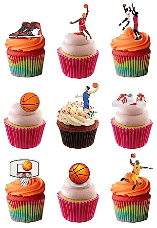 Orange Trading Dartmouth LTD 30 Stand Up Basketball Themed Edible Wafer Paper Cake Toppers Decorations
