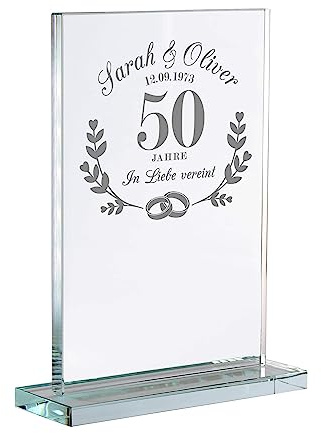 Glaspokal mit Gravur zur Goldhochzeit, Personalisierte Pokal Deko für Paare, Geschenke zur Goldhochzeit, Goldene Hochzeit Trophäe, Auszeichnung zum 50 Hochzeitstag, 50 Hochzeitstag Geschenk