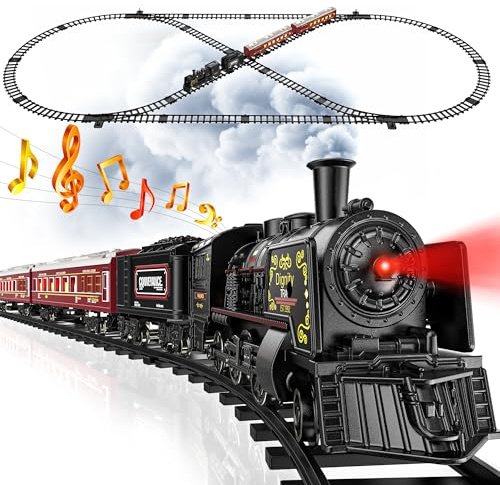 Hot Bee Train Set, Train Toys with Luxury Tracks & Glowing Passenger Cars, Metal Toy Train with Smoke, Sound and Light, Toddler Model Train Set for 3 4 5 6 7+ Years Old Boys Gifts Kids