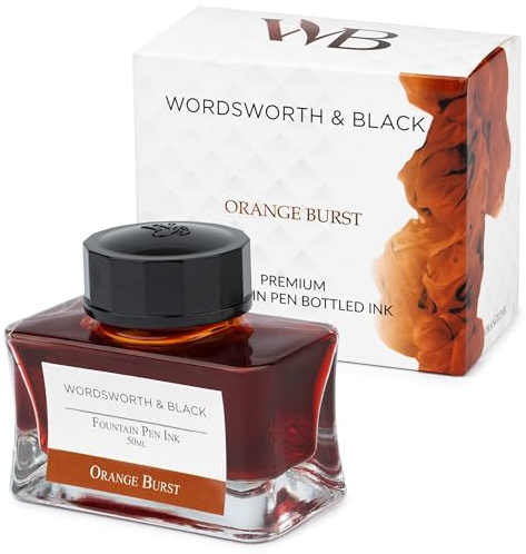 Wordsworth and Black Fountain Pen Ink Bottle (50 ml) Premium Luxury Edition, [Orange] Fountain Pens Bottled Ink; Classic Designed Bottle Smooth Flow 50 ml