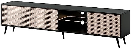 Selsey TV Schrank Board Sideboard Fernsehtisch Fernsehschrank Mit Schränken Wiener Geflecht 175 cm Schwarze Beine Schwarz Beige Bello