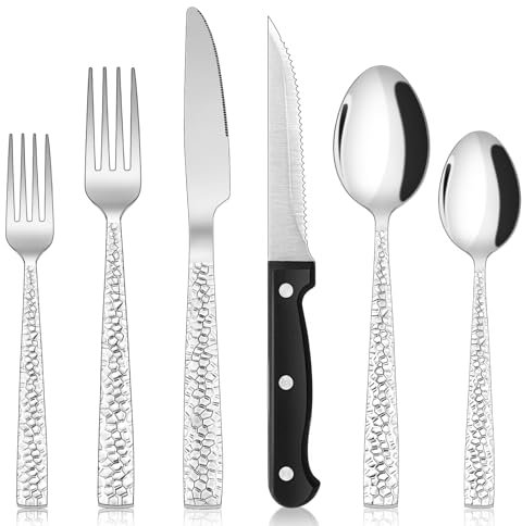Terlulu 72 teiliges Edelstahl Besteckset mit Steakmesser, Besteck Set 12 Personen, Elegantes Essbesteck Set mit Messer Gabel Löffel, Tafelbesteck für Haus/Party/Restaurant, Spülmaschinenfest