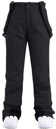 ALSOGO Damen Isolierte Schneehose Winter Warme Skihose Outdoor Wasserdicht Snowboard Lätzchen mit abnehmbarem Hosenträger, Schwarz, Large