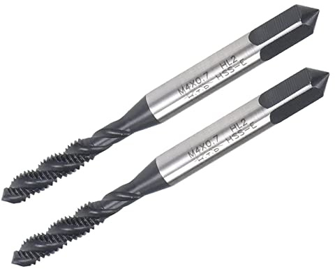 TOP-VIGOR M4 x 0.7mm Spiral Flute Thread Tap, Metric Machine Threading Tap with H2 Tolerance, HSS Nitriding Coated Thread Milling Tap (Round Shank with Square End) 2pcs