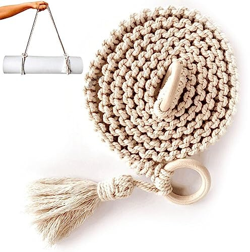 Fituenly Yoga-Matten-Träger, Makramee-Design, Quasten Crossbody, Verstellbar, Bequem, Yoga Matte Traggurt
