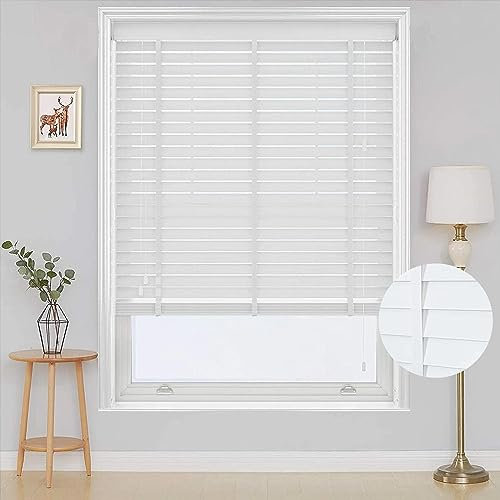 DZHTUF Holzjalousie für Fenster weiß,45cm/60cm/80cm/110cm/160cm Echtholz-Fensterjalousie,50mm Holz Lamellen,horizontale Jalousette,Kindersicherung Kordelzug,W×H-80x220cm/32x87in