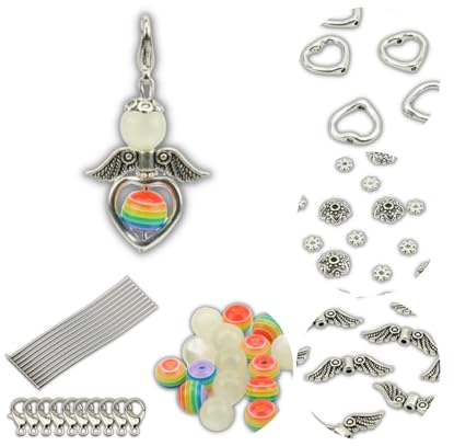 Bastelset für 10 Schutzengel Regenbogen Perlen Engel Anhänger DIY Set