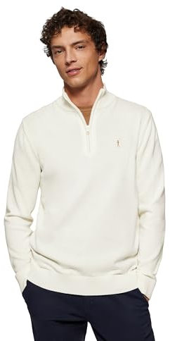Polo Club Maglione Beige Uomo con Mezza Cerniera - Logo Ricamato - Maglioni 100% Cotone