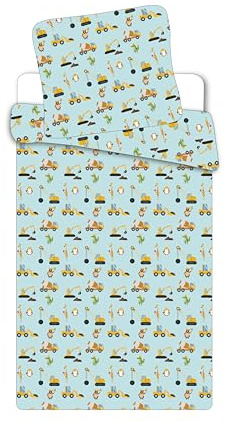 Baustelle Tiere Babybettwäsche 100x135 + Kissenbezug 40x60 100% Baumwolle