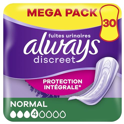 Always Discreet Serviettes Pour Fuites Urinaires Femmes Normal 30 Serviettes Protection Intégrale*. Discrétion Incroyable