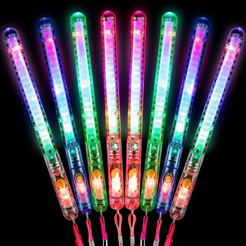 Pack of 8 Light Wands For Kids Flashing Wands Kids-Light Up Wands For Kids 7 Modes Light Up 7 blinking colors Multicolor LED Glow Sticks Light Up Wand Sticks Flashing Light Wand Sticks Party Favours
