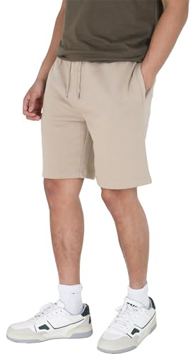 BRAVE SOUL Mens Sweat Comfy Summer Fleece Jersey Baggy Jogging Shorts S-XXL, Stone - Tarley, XL