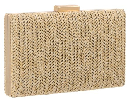 EVEOUT - Bolsa de pajita para mujer, diseño de paja, con cadena de verano, bolso de paja, para boda, playa, vacaciones, Color natural.