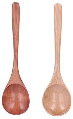 ANKROYU 2 Pièces Cuillère à Soupe En Bois, Cuillère à Mélanger Ronde, Cuillère à Riz De Cuisson, Cuillère En Bois à Long Manche Domestique, Ustensile De Cuisine Pour Restaurant De Cuisine De Riz