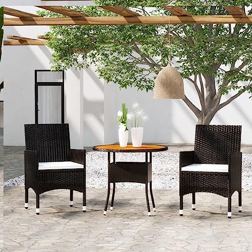 HETFTJN 3-TLG. Garten-Essgruppe, Gartenstuhl Sitzlounge Garten Balkonstühle Tisch Balkon Geeignet für Wenig Platz Außen Balkon Garten Poly Rattan Schwarz