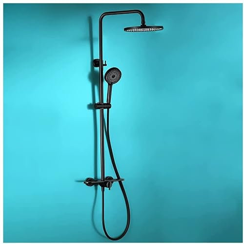 ASerZenith 10-Zoll-Duscharmatur-Set mit Wannenauslauf, Duschsystem, Wandmontage, Regendusche, Kombi-Set, Einhand-Badewanne und Duschgarnitur-Set mit Handbrause und rundem Regenduschkopf, Schwarz