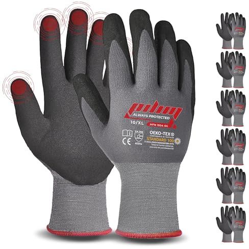 Pilim Microfoam Nitrile Safety Gloves Work Gloves - 6 Pairs Size 7/S with Secure Grip Gloves Ideal for Mechanics, Construction and Gardening - Available in 3, 6, or 12 Packs