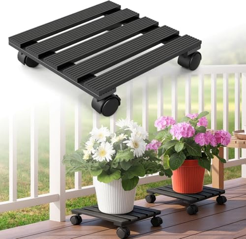 Jopassy 3X WPC Pflanzenroller 30x30CM, Blumenroller Tragkraft 80 KG, Rolluntersetzer mit Rollen, Rollbrett für den Innen- und Außenbereich, Kübelroller für Pflanzen, Blumentopf (Eckig Anthrazit)