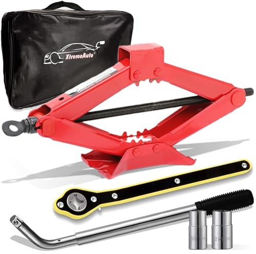 Xtremeauto Car Jack Kit - Scissor Lift 1.5T for Cars, SUV, Van With Wheel Brace Lug Wrench & Ratchet Handle - Heavy Duty Lifting Set With Carry Bag