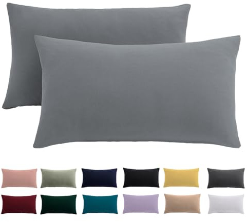 Kissenbezug 40 x 80 2er Set - Kopfkissenbezug 40x80 Grau Für Kissen 100% Mikrofaser Kissenhülle Bügelfrei & Knitterfrei mit Reißverschluss | 100% Mikrofaser Kopfkissenbezug 40x80 mit Reißverschluss, Weich Kissenhülle Für Kissen, Bügelfrei & Knitterfrei, Waschbar