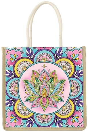 SHEGZHUC Borsa per la spesa, 26 x 26 cm, per pittura con strass, borsa a tracolla, borsa in cotone, borsa per il fai da te, motivo: fiori di loto