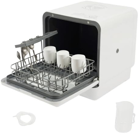 Mini Geschirrspüler, 1100W Spülmaschine mit 4 Waschprogramme und 6L Eingebautem Wassertank für 6 Bestecksätze 360° Drehbare Sprühvorrichtung Tischgeschirrspüler für Kleine Wohnungen Wohnheime