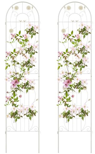 COSTWAY 2/4 Pack Garden Trellis, 180/220 x 50cm Galvanized Steel Trellis for Climbing Plants Rose Vines Cucumber Tomato, Rustproof Decorative Garden Fence Barrier Border (220 x 50cm, 2 Pack, White)