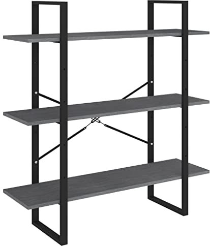 Bücherregal 3 Fächer Standregal freistehendes Büroregal Aktenregal Aufbewahrungsregal Lagerregal für Wohnzimmer, Grau 100x30x105 cm Massivholz Kiefer
