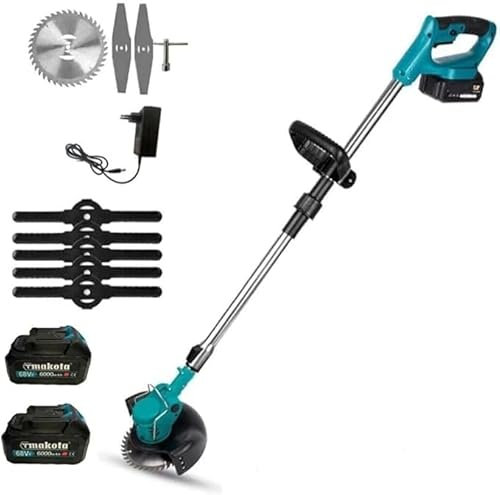 Decespugliatore Elettrico RegolabileCon Doppia Batteria Motore Brushless con 2 Batterie e Lame Metalliche, Tagliaerba senza Fili con Testata Regolabile e Maniglia Telescopica