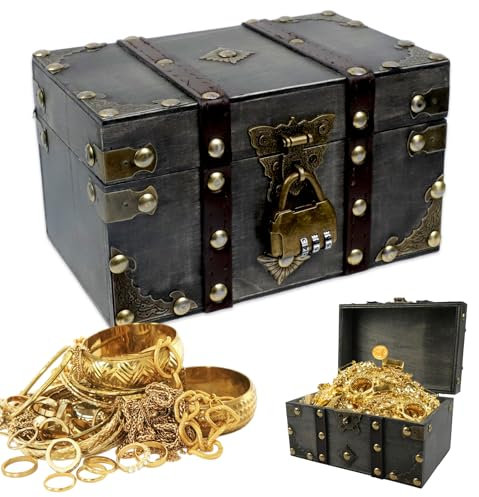 JOLIGAEA Forziere del Tesoro in Legno Vintage, Scrigno del Tesoro in Legno con Lucchetto, Scrigno del Tesoro dei Pirati, Cassetta Legno Scrigno del Tesoro, Marrone