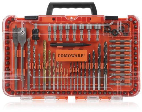 COMOWARE Drill Bit Set, 104Pcs Screwdriver Bits Set with Tough Case, Titanium Twist Drill Bits, Impact Screwdriver Bits, Masonry Drill Bits, Spade Drill Bits, Nutdrivers
