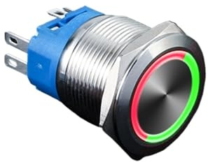 YLQUXEUV 16MM 19MM 22MM Double Colors LED Metal Push Button Switch Waterproof Lamp Doorbell Car Boat Momentary Latching 6V 12V 24V 220V(Red and Blue,22MM_110-240V)