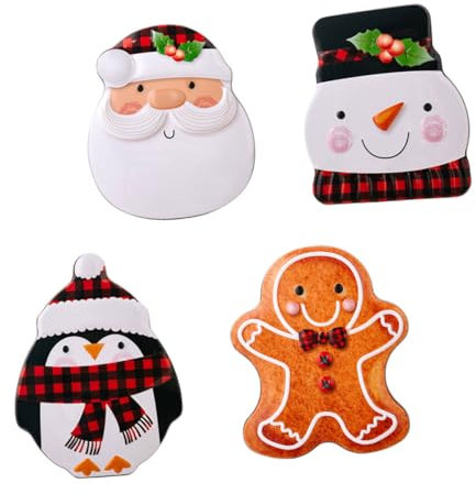 CIYODO 4pcs Christmas Tinplate Candy Boxes Festive Gingerbread Man Snowman Design for Treats and Packaging for Holiday Gatherings and Home Decor