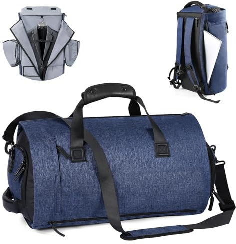 YHYEH Garment Bag,42L umwandelbare Kleider-Reisetasche mit Rucksackgurt und abnehmbarem Schultergurt, 5-in-1 Reisetasche zum Mitnehmen fürs Wochenende mit Schuhfach für Unisex,Marineblau