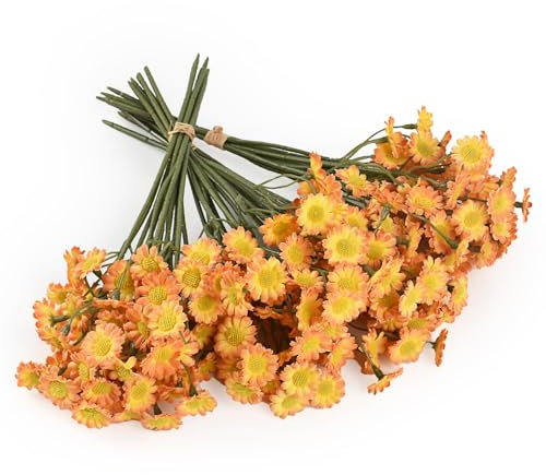 Hanycon 2 paquetes de pequeñas margaritas artificiales de seda sintética, flores silvestres pequeñas para decoración del hogar, jardín, jarrón (naranja)