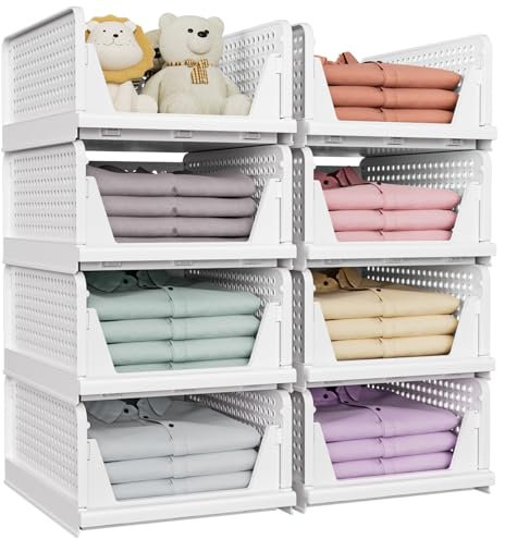 SNSLXH 8 Pezzi Organizer Armadio Contenitori, Impilabili e Compatti, Scatole per Armadio, Organizer Cassetti per Abbigliamento, Facili da Montare, Resistenti per Casa e Ufficio (Bianco)