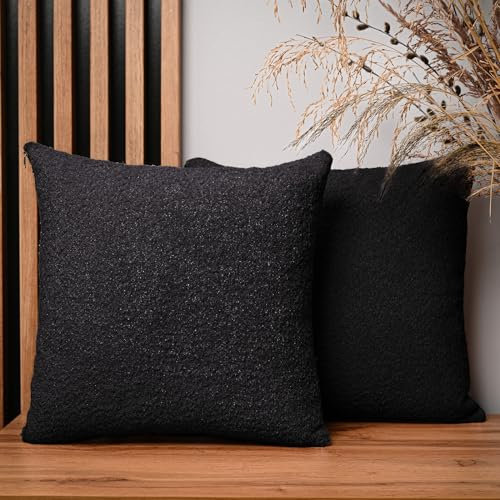 MG Design 2er Set Kissenbezüge 45 x 45 cm in Schwarz – mit Reißverschluss, fein gewebt mit Chenille-Haptik, pflegeleich