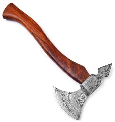 Wikinger-Streitaxt, Camping-Axt, Werkzeug für Haus und Garten, handgefertigter 18-Zoll-Massivholzgriff aus Damaszenerstahl, doppelte ultrascharfe Klinge, funktionale Klinge, 7×4-Zoll-Lederscheide
