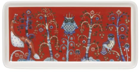 Iittala Teller Rechteck Taika aus Vitroporzellan, Farbe: Weiß und Rot, Maße: 12,3x12,2x1,9 cm, 1072380