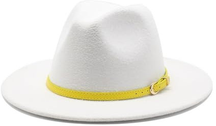 KJXP Hat, Herbst Und Winter Wollhut Europa Und Amerika Hut Mit Flacher Krempe, Jazz-Filzhut Mit Großer Krempe(Weiß,Large(59-61cm))