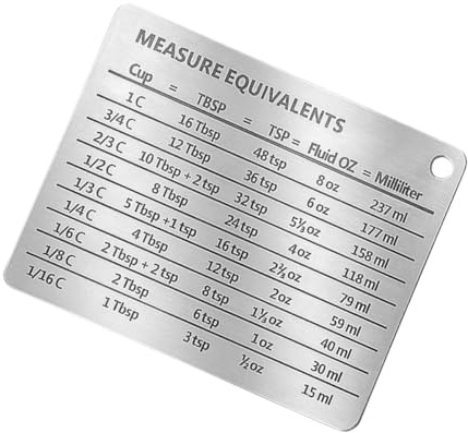 Ciieeo Stainless Steel Kitchen Conversion Chart Magnet Refrigerator Measurement Conversion Chart for Cups Tablespoons Teaspoons Fluid Ounces and Milliliters Easy-Read Fridge Magnet with Hanging Hole