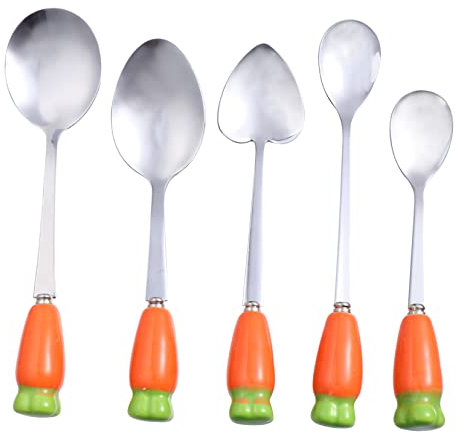 VOSAREA 5pcs Stainless Steel Carrot Spoon Small Teaspoon for Sweet Snacks Drink Spoon Kitchen Gadgets for Home Catering
