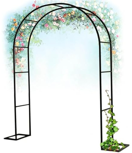 Arche Rosier Jardin en Métal,1,2 M 1,4 M 1,8 M 2,4 M 3,0 M 3,5 MTreillis D'arche De Jardin Tonnelles, Pergola De Gloriette Fer Forge,pour Plantes Grimpantes,Décoration de Mariage,(Black,W1.4M*H2.3M)