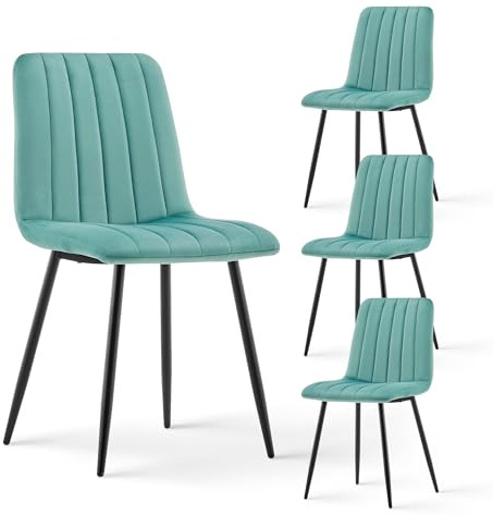 CLIPOP Esszimmerstühle 4er Set,Samt Gepolsterte Küchenstühle mit Stabilen Metallbeinen, Lounge Wohnzimmerstuhl für Zuhause, Büro und Hotel (4er Set, Türkis)
