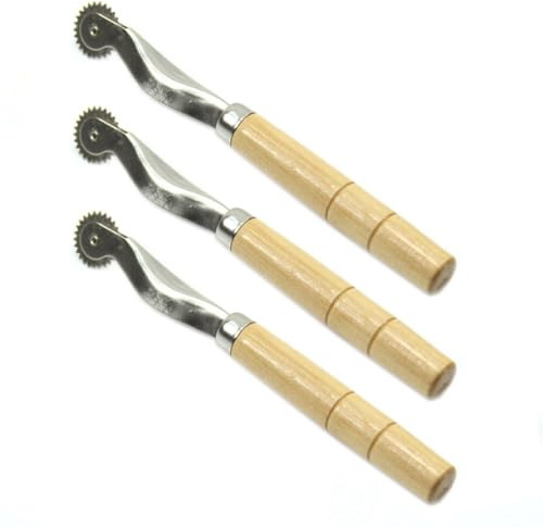 rieder 3Pz Rueda de Rueda de Aguja de Manija de Madera Herramienta de Perforacion de Papel Espaciado Ruleta 2mm