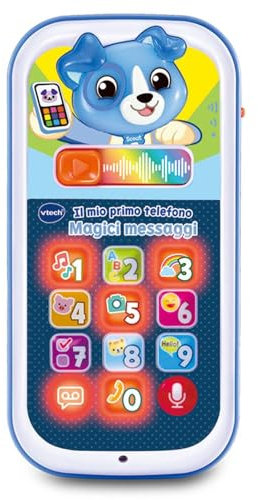 VTech Il Mio Primo Telefono - Magici Messaggi Blu, Telefono per Bambini Interattivo, Impara i Numeri e l'Alfabeto, Gioco Neonato con 10 Pulsanti Luminosi, Lingua Italiana, Batterie Incluse, 9-36 Mesi